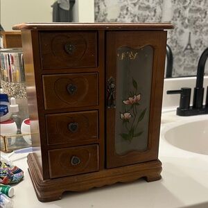 Wooden Jewelry Box with Floral Design